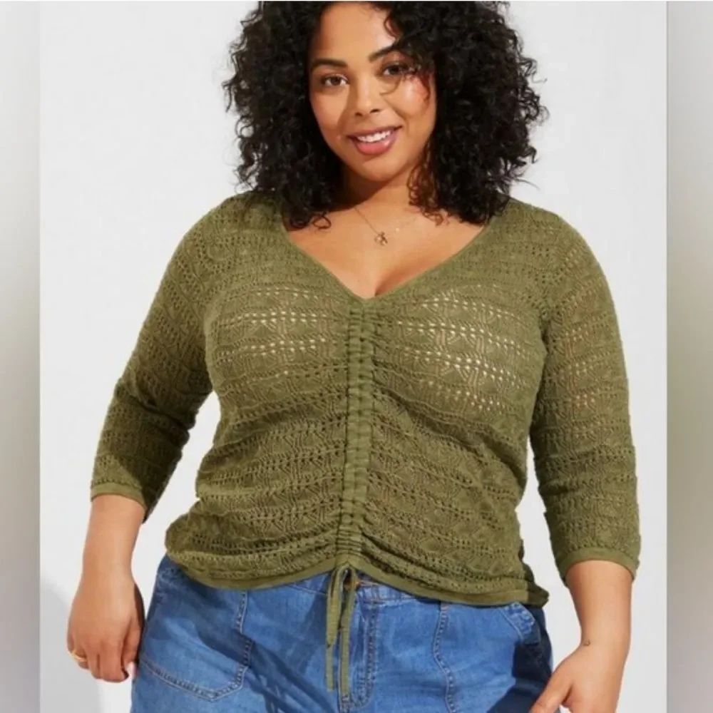 Torrid Open Stitch Pullover V-Neck Cinched Front Sweater